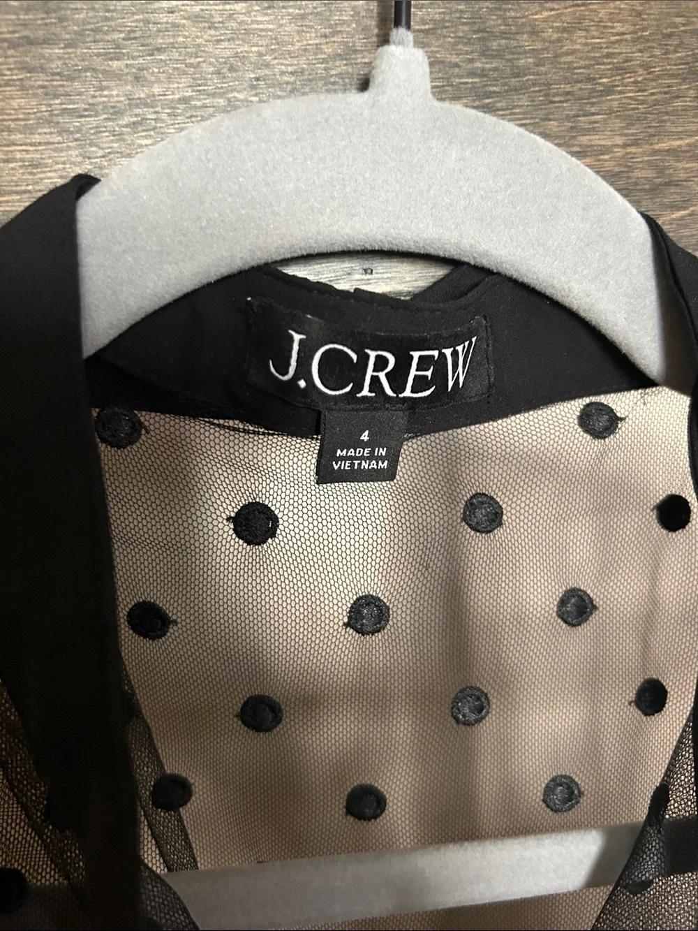 JCrew Sheer Polka Dot Tie-Neck Blouse - Black